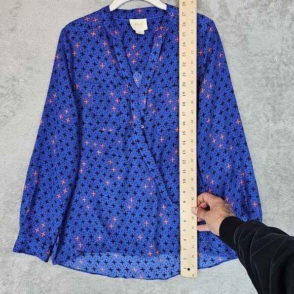 Maeve Eva Wrap Blouse Womens Size 4 Blue Floral Print Drapey V-Neck Tunic Top - Picture 5 of 7